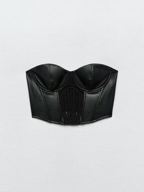 Zara Black Faux Leather Crochet Bustier